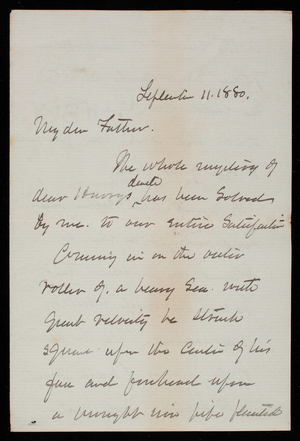 Thomas Lincoln Casey to General Silas Casey, September 11, 1880