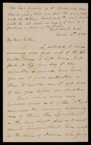 Thomas Lincoln Casey to General Silas Casey, April 12, 1855
