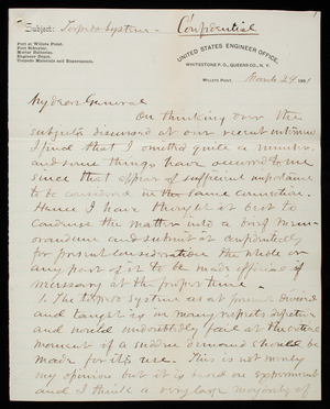 [William] R. King to Thomas Lincoln Casey, March 24, 1891