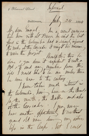 [William] P. Craighill to Thomas Lincoln Casey, July, 24, 1894