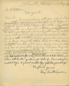 Letter from Benjamin Smith Lyman to Mr. W. Patterson