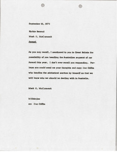 Memorandum from Mark H. McCormack to Richie Benaud