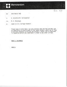 Memorandum from Mark H. McCormack to George Kalafatis, Michael Halstead and Shigeki Uji