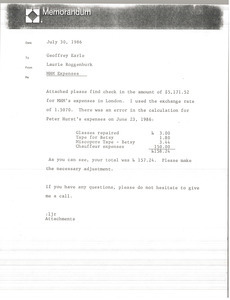 Memorandum from Laurie Roggenburk to Geoffrey Earle