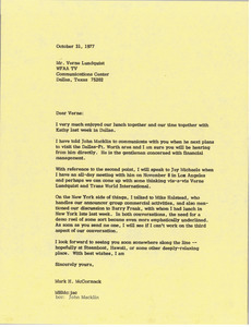 Letter from Mark H. McCormack to Vere Lundquist