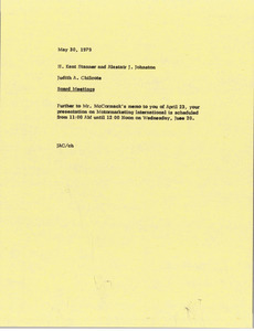 Memorandum from Judy A. Chilcote to H. Kent Stanner and Alastair J. Johnston