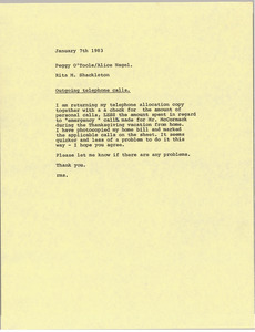 Memorandum from Rita M. Shackleton to Peggy O'Toole and Alice Nagel