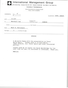 Fax from Mark H. McCormack to Marshall Lee