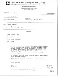 Fax from Laurie Roggenburk to Curt Curtis