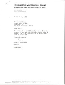 Letter from Mark H. McCormack to Larry Shames