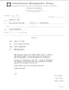 Fax from Laurie Roggenburk to Eric Drossart and Ian Todd