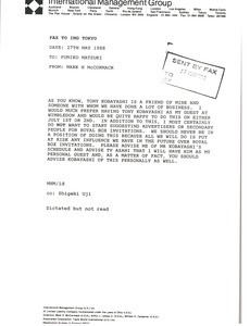 Fax from Mark H. McCormack to Fumiko Matsuki