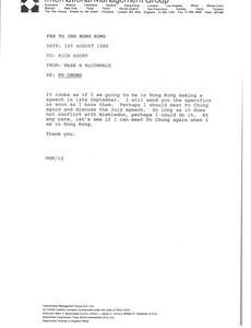 Fax from Mark H. McCormack to Rick Avory