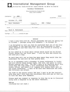 Fax from Mark H. McCoramck to Haji Fukuhara