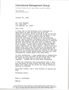 Letter from Mark H. McCormack to Lisa Tanzman