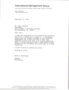 Letter from Mark H. McCormack to Paul Verkuil