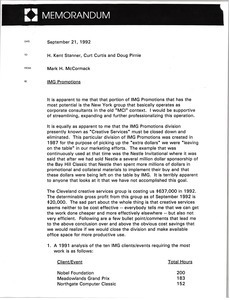 Memorandum from Mark H. McCormack to H. Kent Stanner, Curt Curtis and Doug Pirnie