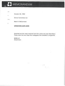 Memorandum from Mark H. McCormack to Dinner Committee List