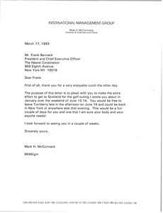 Letter from Mark H. McCormack to Frank Bennack