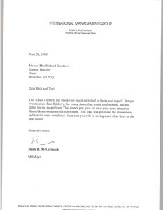 Letter from Mark H. McCormack to Mr. and Mrs. Richard Goodhew