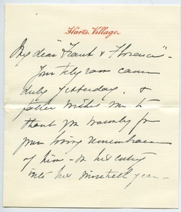 Letter from Harriet H. White to Florence Porter Lyman and Frank Lyman