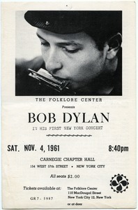 The Folklore Center presents Bob Dylan In his first New York concert