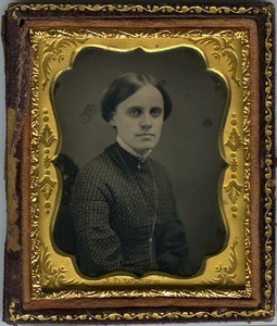 Emily A. Scott Cleveland: half-length studio portrait with rouged cheeks
