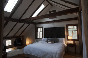 Sheffield House: interior view of a bedroom in a post and beam house, Sheffield, Mass.