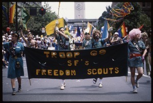 Marchers in the San Francisco Pride Parade from Troop 69 of San Francisco Freedom Scouts