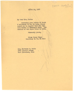 Letter from Ellen Irene Diggs to NAACP Cleveland Branch