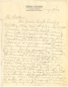Letter from Caesar F. Simmons to W. E. B. Du Bois