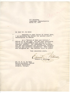 Letter from Edward C. Williams to W. E. B. Du Bois