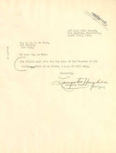 Letter from Langston Hughes to W. E. B. Du Bois