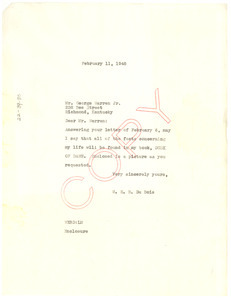 Letter from W. E. B. Du Bois to George Warren, Jr.