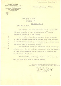 Letter from Romanian Peace Committee to W. E. B. Du Bois