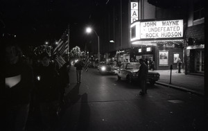 Young Americans for Freedom pro-Vietnam War demonstration, Boston Common: Crowd in front of movie theater showing John Wayne's Undefeated