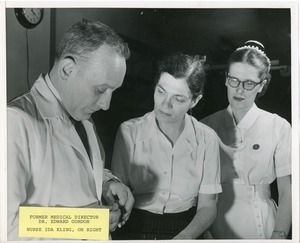 Dr. Edward Gordon with an unidentified woman and nurse Ida Kling