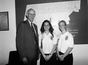 Congressman John W. Olver (left) with Girls Nation (American Legion Auxiliary) members, in his congressional office