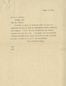 Letter to Thomas D. Patton from Springfield College (March 7, 1908)