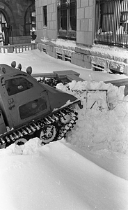 Snow clearing equipment in front of Boston Police Headquarters on Berkeley Street