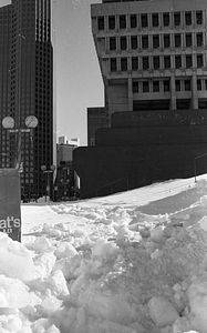 Snow piles adjacent to Boston City Hall