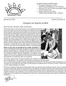 Mission Hill School newsletter, January 23, 2015