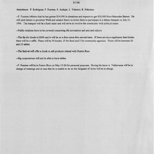 Minutes from Festival Puertorriqueño de Massachusetts, Inc. meeting on May 1, 1996