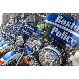 Row of Boston Police department motorcycles at the 2013 Boston Marathon