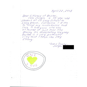 Letter from St. Lucy's School in Long Beach, California