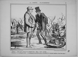 - Tiens!.... vous avez aussi un serpent-boa dans votre jardin...... - Parbleu! c'est indispensable... c'est pour que mes nouvelles plantes du Brésil se croyent toujours dans leur pays!...