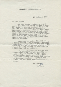 Letter from Frank Prentice Rand to Robert Francis, September 17, 1957