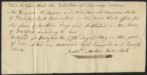 Marriage Intention of Francis W. Bourn and Jennet Thomson, 1823