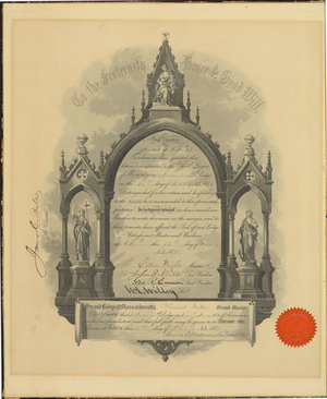 Master Mason certificate for James C. Bates