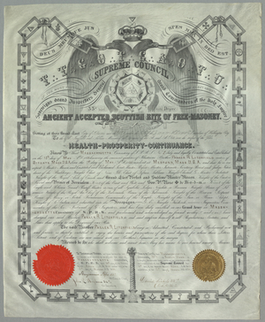32° certificate issued to Parker R. Litchfield, 1868 March 6